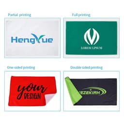 A custom microfiber rally towel in various colours, showcasing partial and full printing options and logo placement.