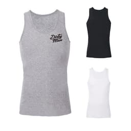 A grey, black, and white men's sports vest featuring a logo on the grey vest.