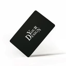 A black PVC magnetic stripe card featuring a design template and a logo.