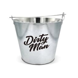 A silver beer bucket with a handle and a branding logo. Suitable for leisure and outdoor activities.