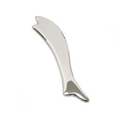 A fish-shaped metal Gua Sha massage tool with a shiny silver finish, ideal for health and personal care.