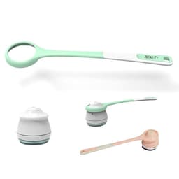 A multifunctional detachable electric bath brush in mint green and white, with interchangeable brush heads.