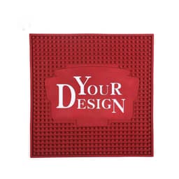 A red soft PVC bar mat featuring a textured surface and a space for custom logos or designs.