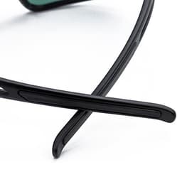 Black outdoor sports cycling glasses with sleek arms and tinted lenses. Detailed design highlighting the frame's structure.