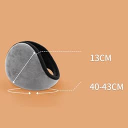 A pair of grey unisex winter earmuffs with a smooth texture and dimensions indicated.