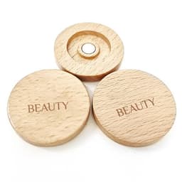 A set of three 20mm wooden golf ball markers, featuring a natural wood finish and a logo on the surface.