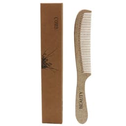 A disposable straw comb in a brown box, featuring a light tan colour and a decorative design.