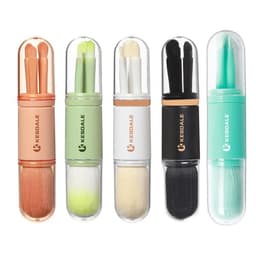 A 4-in-1 retractable makeup brush set featuring various brush heads in pastel colours, housed in clear cases with branding.