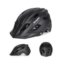 A black bike helmet with ventilation slots and a tail light attachment, featuring a logo on the side.
