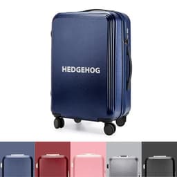 A 20-inch carry-on luggage in navy blue with a logo, featuring multiple colour options below.