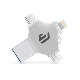 A silver 16GB 4 in 1 multifunction USB flash drive with various connector types and a logo.