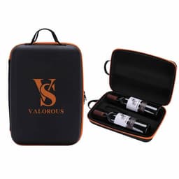 A drink bottle travel bag in black with orange accents, featuring space for two wine bottles and a logo.