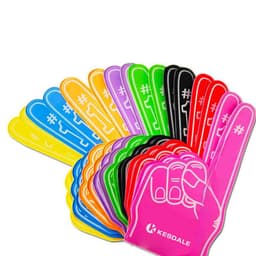 A variety of EVA foam cheering gloves in different colours, with a raised hand design and branding.