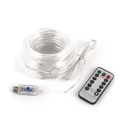 LED string lights in a clear transparent tube with a remote control for operation. USB powered.