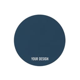 A round, 3.5-inch silicone coaster in navy blue, featuring a branding logo and a blank design area.