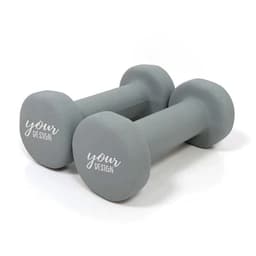A pair of 1KG dumbbell hand weights in grey with a logo on each end.