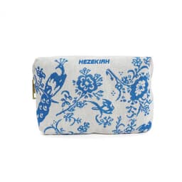 A custom jacquard embroidery bag featuring a floral design in blue on a light grey background. It has a logo on the front.