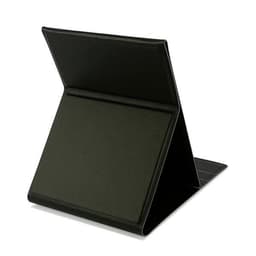 A portable desktop foldable makeup mirror in black, featuring a sleek, stand-up design for easy use.