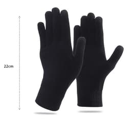A pair of black touch screen gloves displayed with fingers extended. Length of gloves is 22 cm.