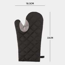 A black oven mitt with a grey accent, featuring a quilted pattern and measuring 33 cm in length.