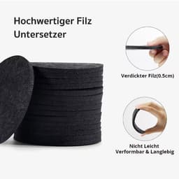 A stack of black felt coasters, highlighting their thickness and material. The set offers a stylish drink accessory.
