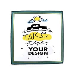 A personalised eyeglass cleaning cloth featuring a car graphic, sun, and abstract shapes in yellow and black.