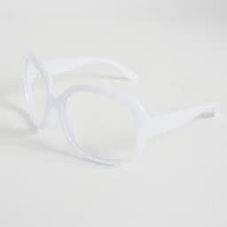 An oversized vintage eyeglasses frame in white, featuring a bold rectangular design with thick arms.