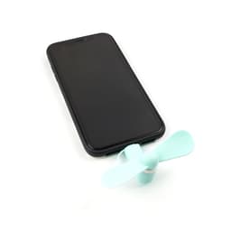 A mini USB fan in mint green connected to a black smartphone, suitable for personal cooling.