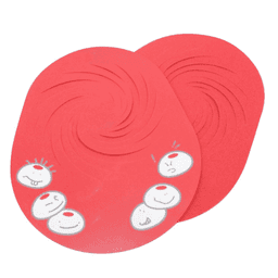 A red custom spiral EVA sun visor featuring a whimsical design and a logo. Ideal for sun protection.