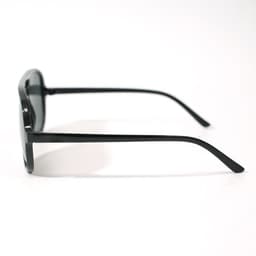 Oversized black polarized aviator sunglasses displayed side-on, featuring sleek black arms and a minimalist design.