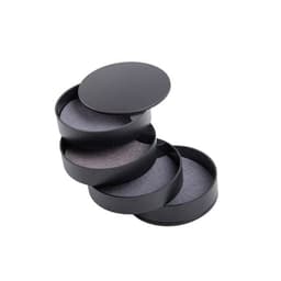 A rotating jewelry storage box in black with multiple tiers and soft interior lining. Includes a circular lid on top.