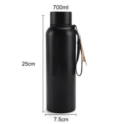 A drink bottle in matte black, featuring a cylindrical design, a black lid, and a detachable strap.