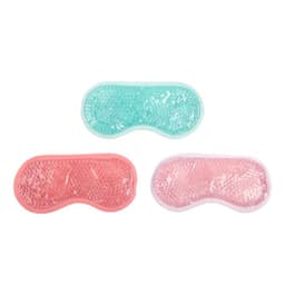 A set of three gel bead eye masks in mint green, pink, and light pink, each with a clear outer layer.