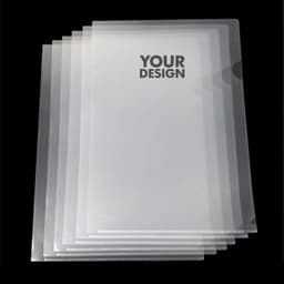 A4 transparent file folders stacked, featuring a logo, with a clear design allowing visibility of contents.