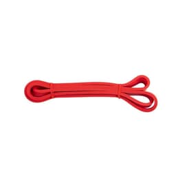 A red pull-up resistance band with a smooth, looped design, ideal for stretching and strength training.