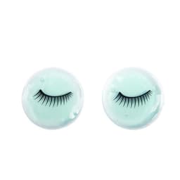 Two gel eye pads in a light blue colour with black eyelash designs, featuring a branded logo.