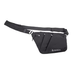 A black anti-theft crossbody sling bag with multiple compartments and a shoulder strap, featuring a logo.