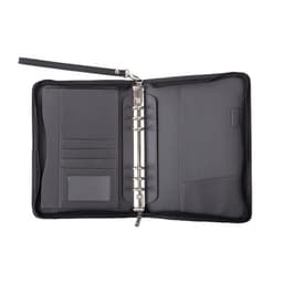 A black leather zipper portfolio featuring multiple card slots and a binder mechanism for organising documents.