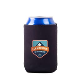 A navy neoprene can cooler featuring a logo on the front, designed for 11 oz. cans.