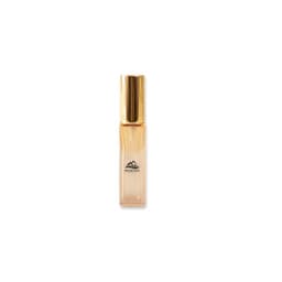 A 10ml square spray bottle in clear glass with a gold spray nozzle and a logo.