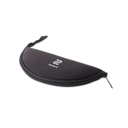 A black travel mouse pad pouch with a zip closure and a logo. Compact design for easy storage and transport.