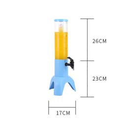 A drink bottle featuring a 1.5L capacity, a transparent body filled with yellow liquid and a blue base with a tap.