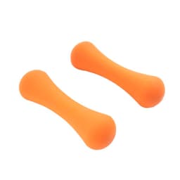 Two orange bone-shaped dumbbells made of soft material, designed for leisure and outdoor sports activities.