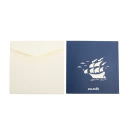 A navy blue greeting card featuring a 3D sailing boat design, paired with a cream envelope.