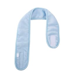A light blue spa headband with a soft texture and adjustable fastener, designed for hair care and beauty routines.