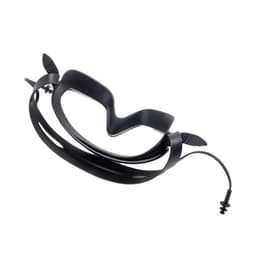 Large black swimming goggles with earplugs, designed for water activities, featuring a flexible frame and secure fit.