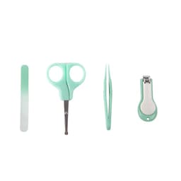A mint green 4-in-1 retractable makeup brush set, including scissors, tweezers, a nail file, and a nail clipper.