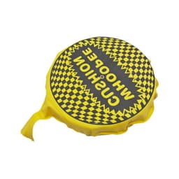 A yellow and black self-inflating whoopee cushion featuring a checkerboard pattern and text.
