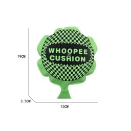 A green and black 6-inch self-inflating whoopee cushion in a fun floral shape, featuring a checkered design.