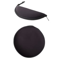 A black custom travel mouse pad pouch with a zip closure, featuring a smooth, circular surface.